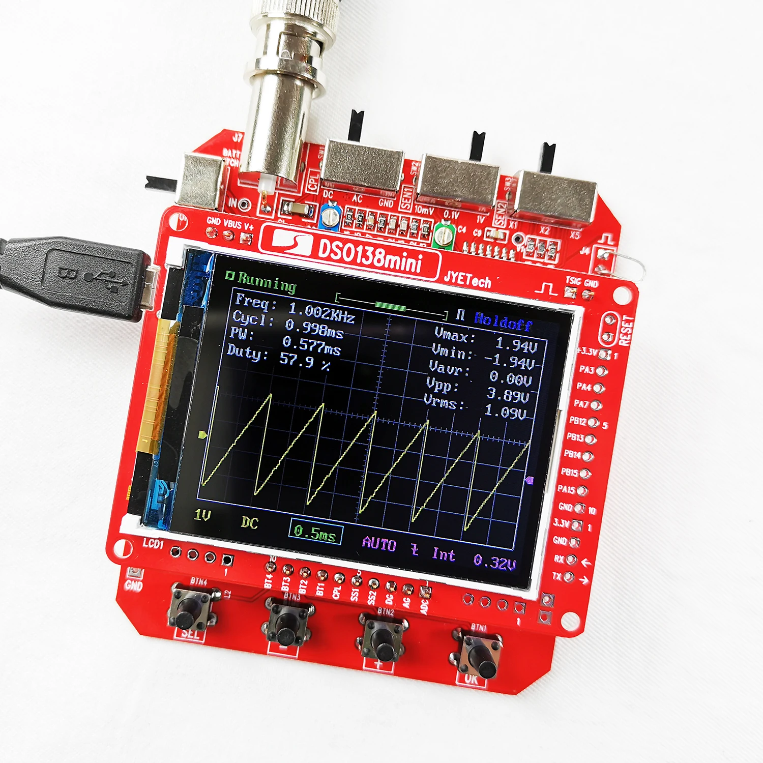 JYETech Original DSO138mini digital oscilloscope assembled including BNC-clip probe  USB oscilloscope output of waveform data