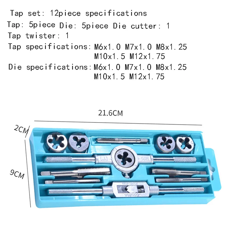 6/8/12 Piece Hand Tap dan Die Set Male Thread Tapping Kunci Pas Tangan Alat Thread Tapping Pembuka Tapping Bit