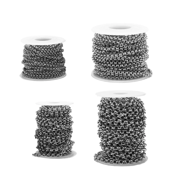 2 Meters Stainless Steel Round Rolo Link Chains 3mm 4mm 5mm 6mm for Men Women Necklace Bracelet Jewelry Making Wholesale