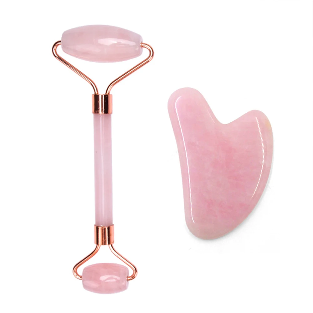 제이드 스톤 페이셜 마사지 롤러, 핑크 로즈 천연 경혈 페이스 아이 케어 스파 마사지 뷰티 넥 씬 리프트 툴