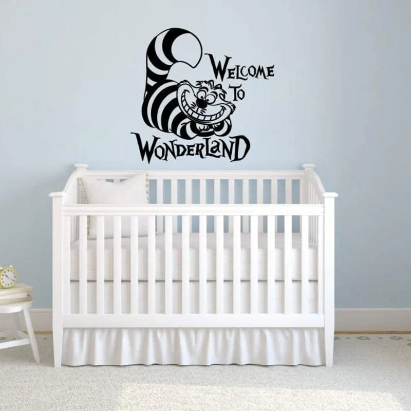 Welcome To Wonderland Alice In Wonderland Cartoon Cat Wall Stickers Vinyl Home Decoration for Kids Boys Girls Room Decals S478