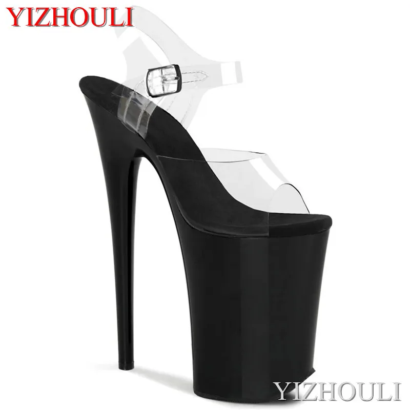 23 cm high sexy stiletto sandals, transparent upper, 9 inch super heels, summer dancing shoes