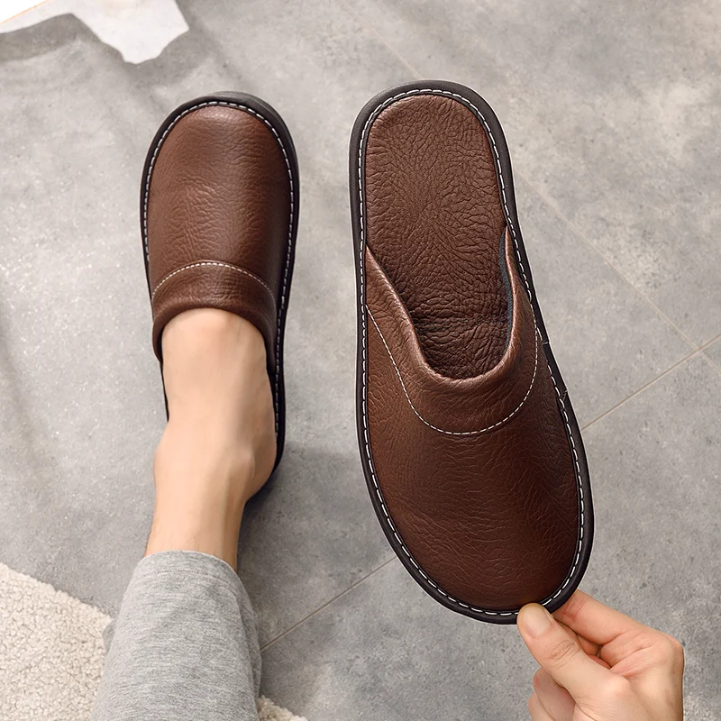 Luxury Brand Classic Faux Leather Slides Autumn 2021 Fashion Leather Slippers Women Indoor Shoes Female Slippers Fur Slides Men