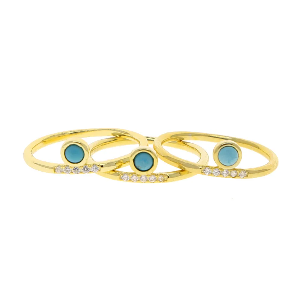micro pave white cz blue turquioses stone Gold color simple small finger ring for women wholesale