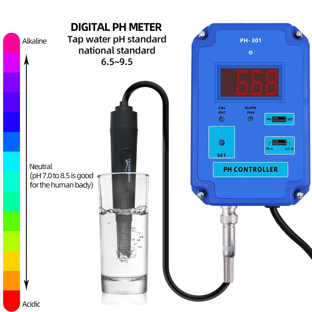 PH-301 Digital PH Controller pH Meter Water Purity Tester Acidity Detector With HI/LO Action Optional for Aquarium Pool