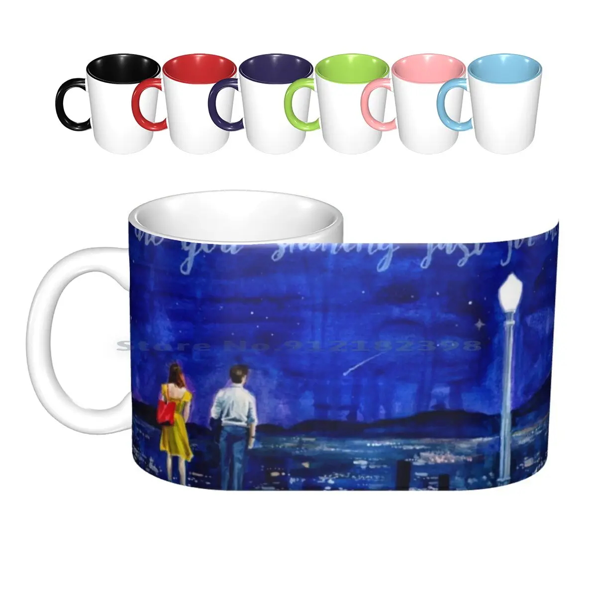 Starry Night Lalaland Ceramic Mugs Coffee Cups Milk Tea Mug Night Lyrics Fanart Watercolor Romantic Couple City Creative