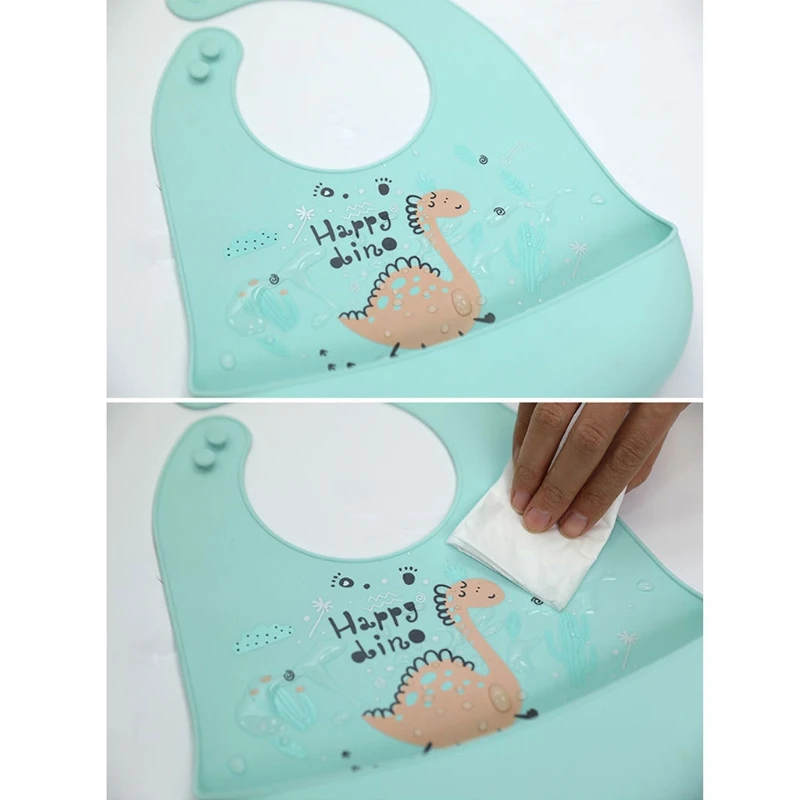 Cartoon Soft Silicone Baby Bibs Waterproof Adjustable Toddler Girls Boys Feeding Food Catcher Roll up Pocket Baby Feeding Apron