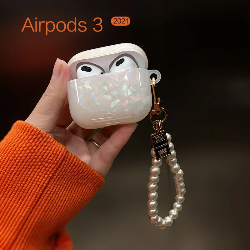 Dream Colorful Shells Headset Cover For apple airpods 3 Air Pod 3 Earphone Cases For airpods 1 2 3 Pro funda Cute Pearl Keychain