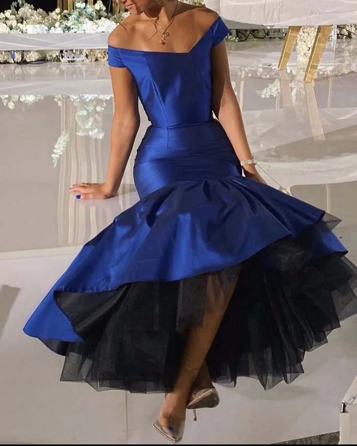 2022 Contrast Color Sweetheart Short Sleeve Mermaid Short Front Long Back Prom Dresses