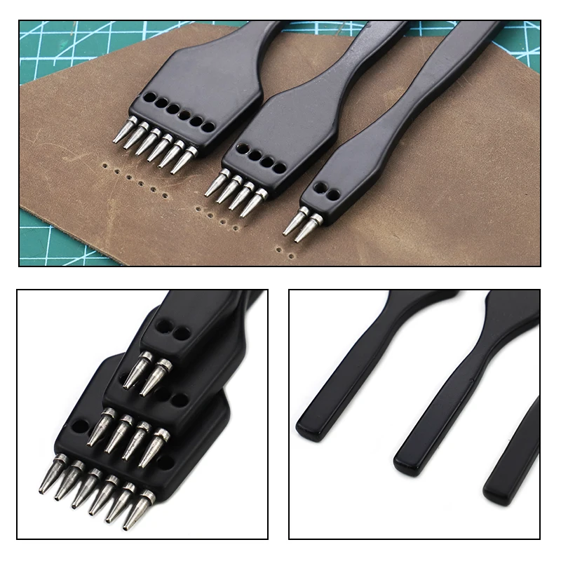 2/4/6 teeth Leather Hole Punches Hole Punching Nail DIY Black Row Hand Perforated Round Stitching Cut Leather Punch Tools