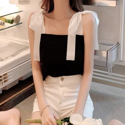 Ribbon Bow Sling Blouse Women's Summer New Style Temperament Outer Wear All-match Short Slim Waistcoat Tops Camisole