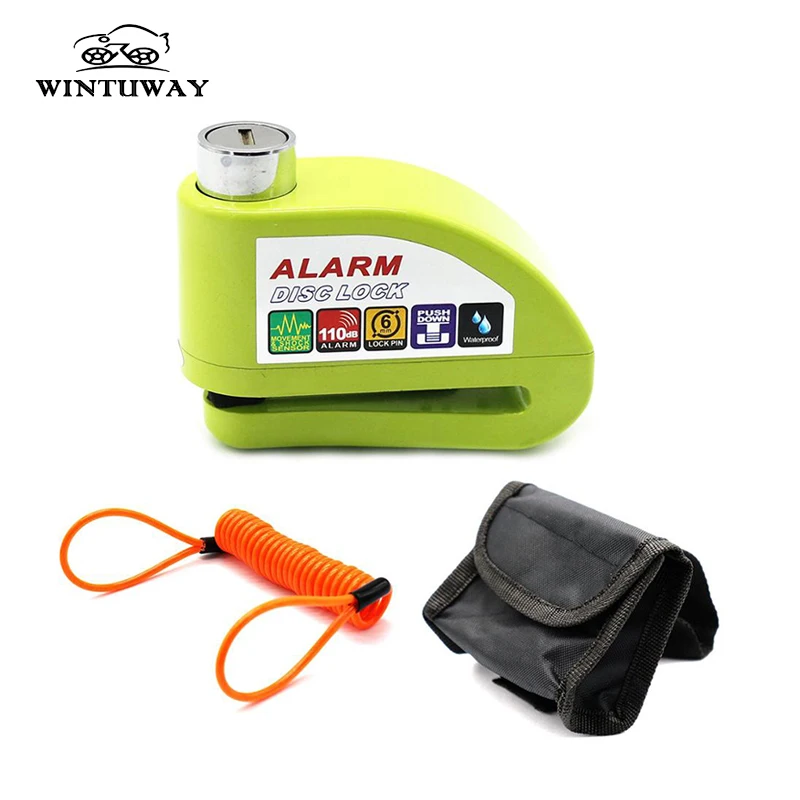 WINTUWAY Waterproof Motorcycle Alarm Lock Bike Lock Security Anti-theft Lock Moto Disc Brake Lock +Bag+Reminder Rope