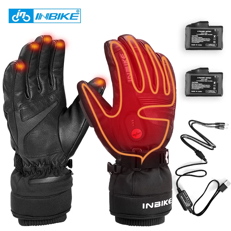 

INBIKE Winter Motorcycle Heated Gloves USB Rechargeable Leather Thermal Glove Cycling Riding Motorcyclist Waterproof Accessories