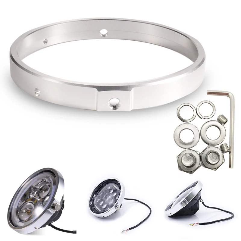 كروم أسود 5.75 في 7 في الألومنيوم مصباح أمامي مستدير الإسكان كشافات حلقة الكسوة جبل قوس للدراجات النارية هارلي هوندا ياماها