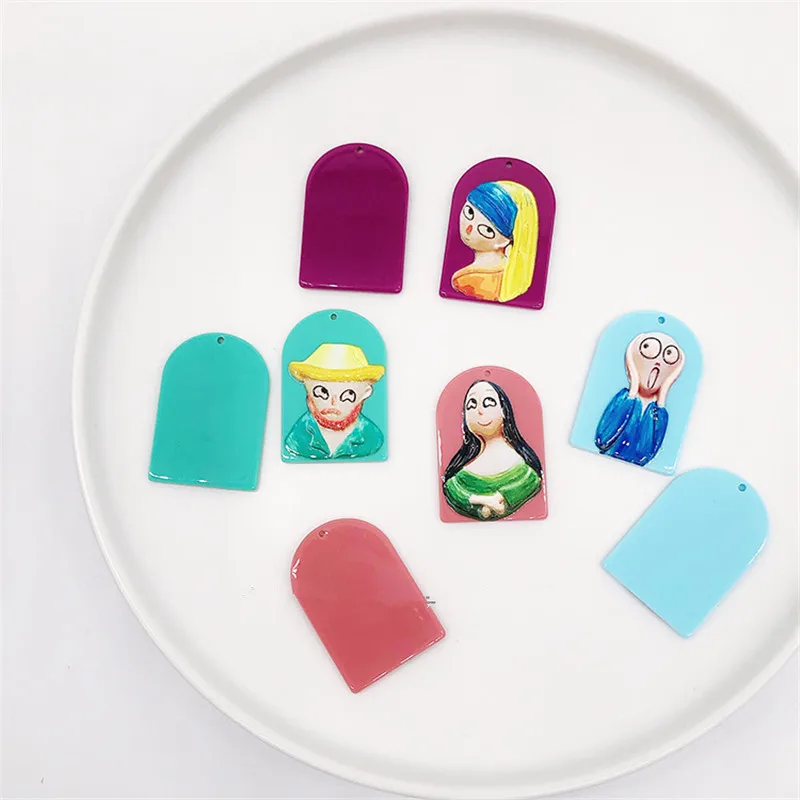 New 30pcs/lot Relief effect cartoon Funny girls/boys pattern print geometry Arched shape acrylic beads diy jewelry accessory