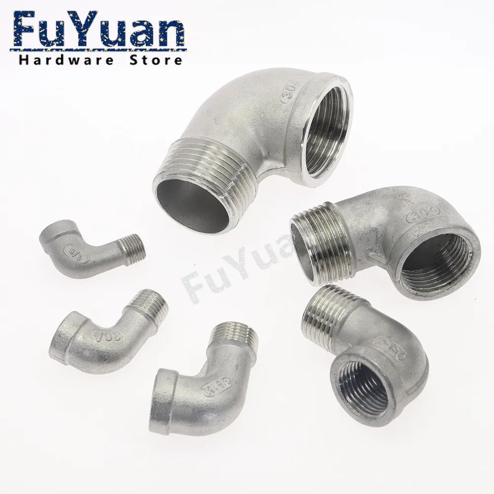 1pcs SS 304 Stainless Steel 90 Degree Elbow Pipe Fitting Adapter DN6-DN100 Female x Male Thread Angled Connectors