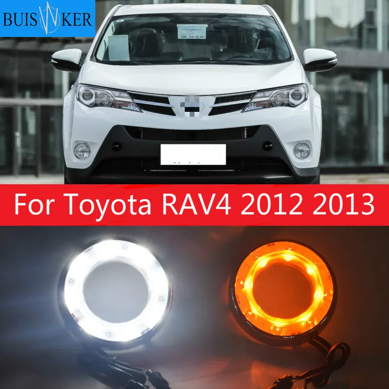

2 шт. для Toyota RAV4 2012 2013 Желтый поворотный сигнал Водонепроницаемый ABS 12 В Автомобильные ДХО светодиодсветодиодный дневные хосветильник с отверстием для противотуманной фары