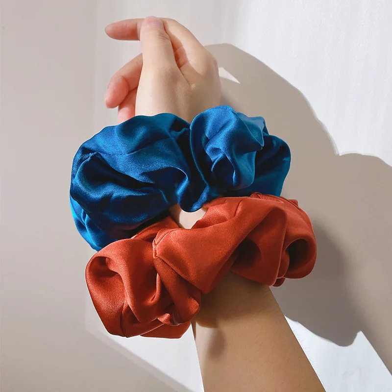 11 Color Big Hair Scrunchies Thick Solid Satin Hair Tie Ponytail Holder Elegant Elastic Hair Gum Rope Band Women Hair Bun Holder