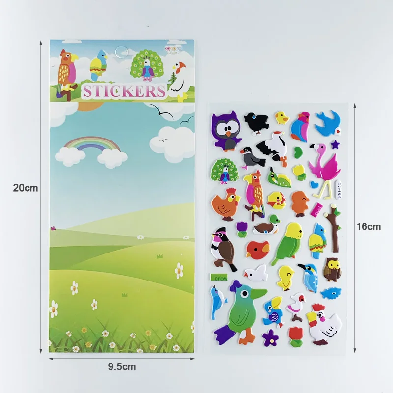 4 Sheets/Set Cute Birds Cartoon Stickers Children DIY Puffy PVC Scrapbook Stickers for Kids Notebook Bedroom Decoration