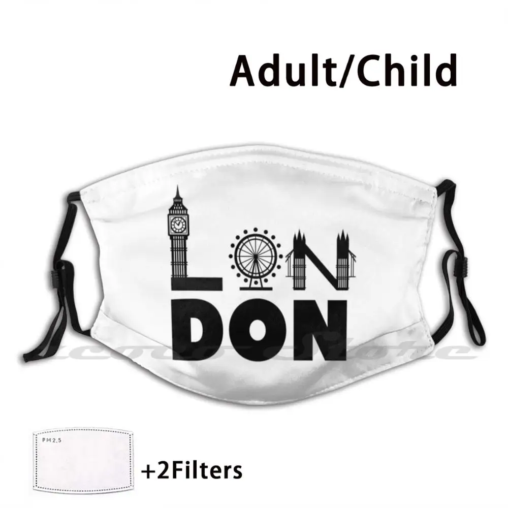 London Big Ben , London Eye , Tower Bridge Mask Adult Child Washable Pm2.5 Filter Logo Creativity London Big Ben London Eye