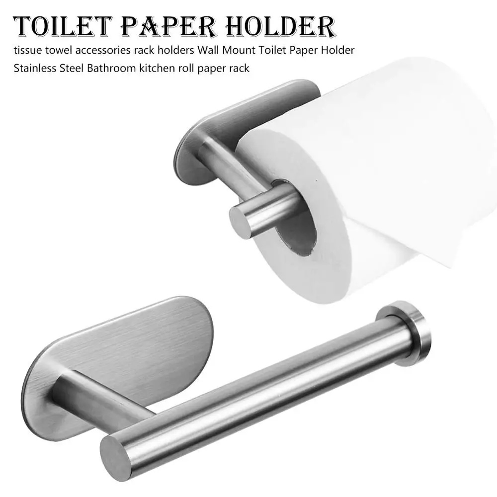 Bathroom Wall Mount Nail-free Strong Adhesive  Non-marking Toilet Paper  Holder Stainless Steel Kitchen Roll Paper Accessory