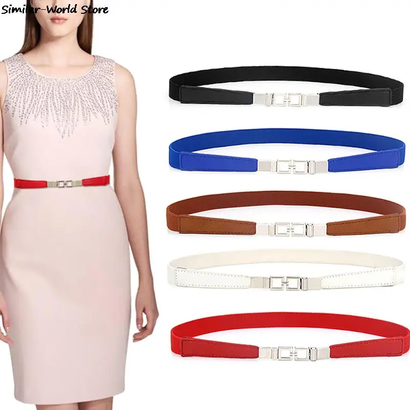 

1Pcs Fashion Women PU Black White Waist Band Thin Elastic Waist Belt Dress Apparel Accessories Cinturon Mujer 4 Colors