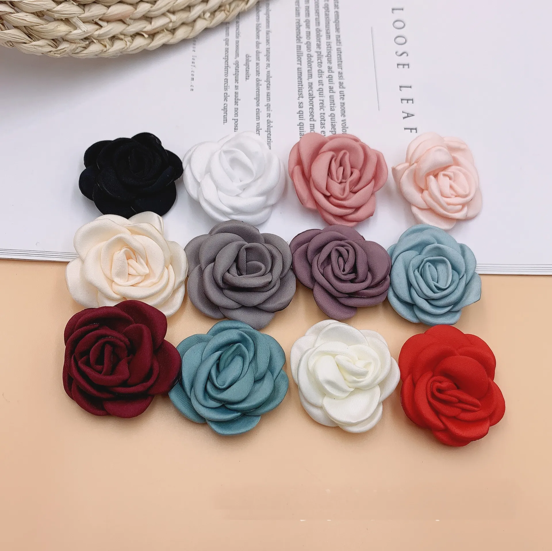 15PCS Artificial Burnt edge Lace Fabrics Rose flowers Hair Accessories DIY Wedding Decorations Home Crafts Scrapbook Accessories