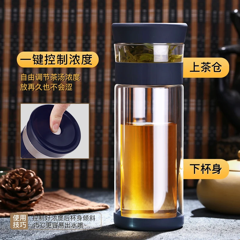 400ml Portable Double Wall Borosilica Glass Tea Infuser Bottle Of Water With Lid Filter Automobile Car Cup Creative Gift Tumbler