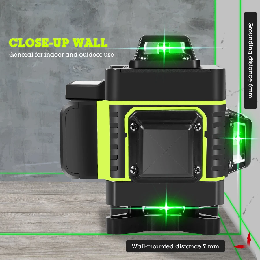 Nivel láser 4D de 16/12 líneas, línea verde, autonivelante, 360 Horizontal y Vertical, nivel láser súper potente, nivel láser de haz verde