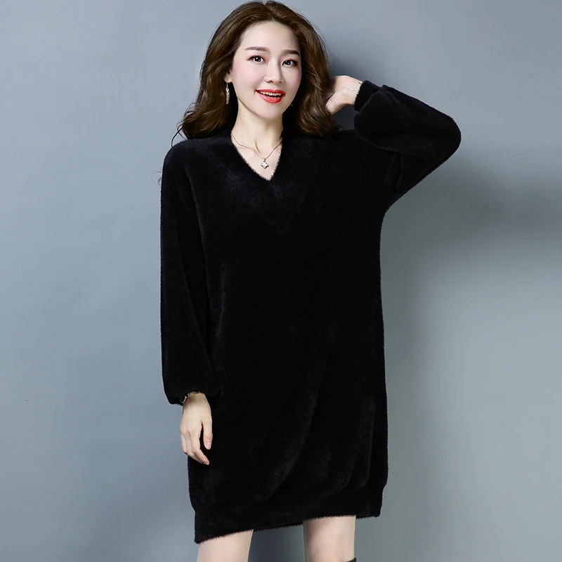 

Ladies Thick Warm Soft Mink Cashmere Sweaters Women Pullovers Autumn Winter Soft Sweater V-neck Female Basic Pullovers