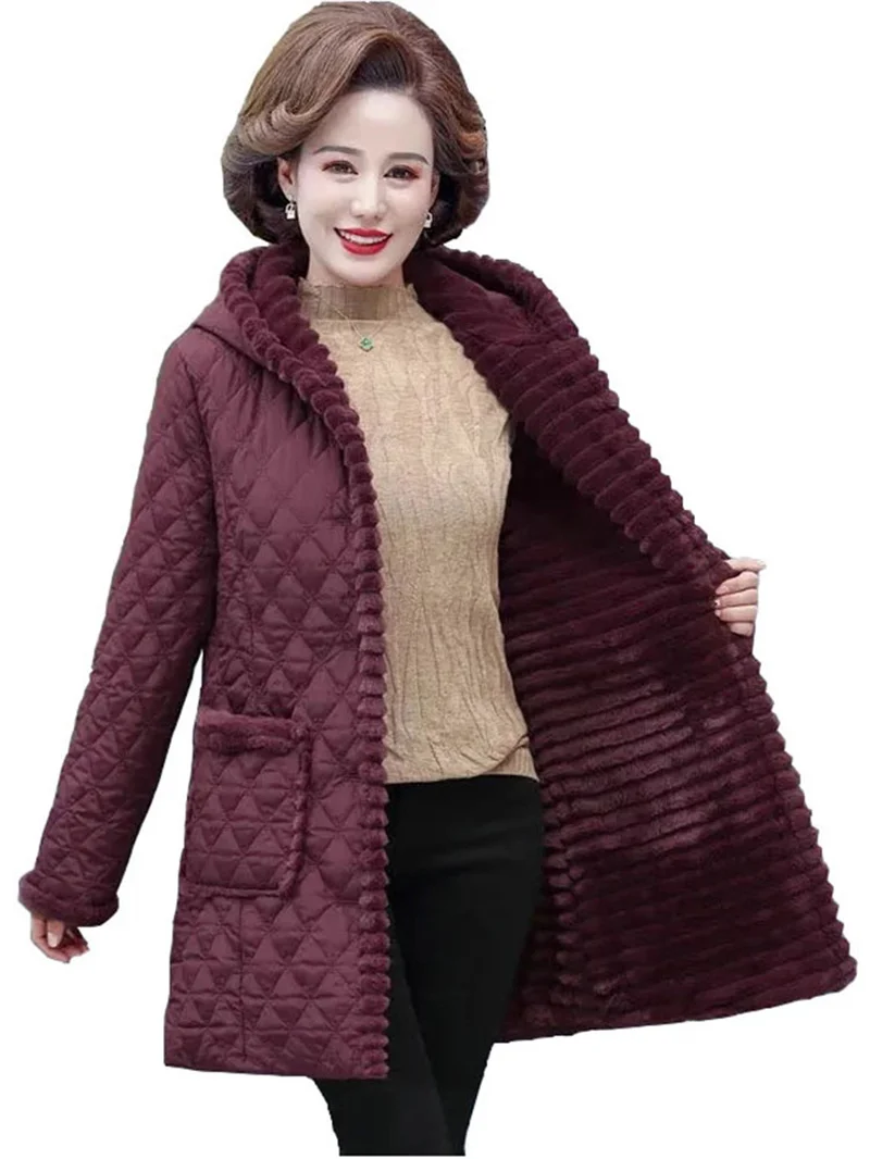 

2024 New Fashion Winter Jacket Women Padded Coat Middle-aged Women Thick Warm Long Outwear Jackets Female Overcoat T175