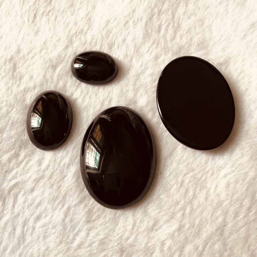 Wholesale 2pcs Natural Black Onyx Agate Bead Cabochon,30x40mm 15x20mm 13x18mm 8x10mm Oval Gem Stone Cabochon Ring Face Jewelry