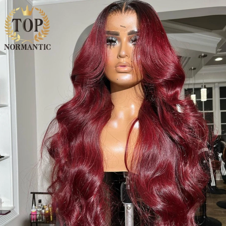 Topnormantic Ombre Red Color Brazilian Remy Human Hair Wigs with Baby Hair 13x6 Lace Front Body Wave Wig for Women