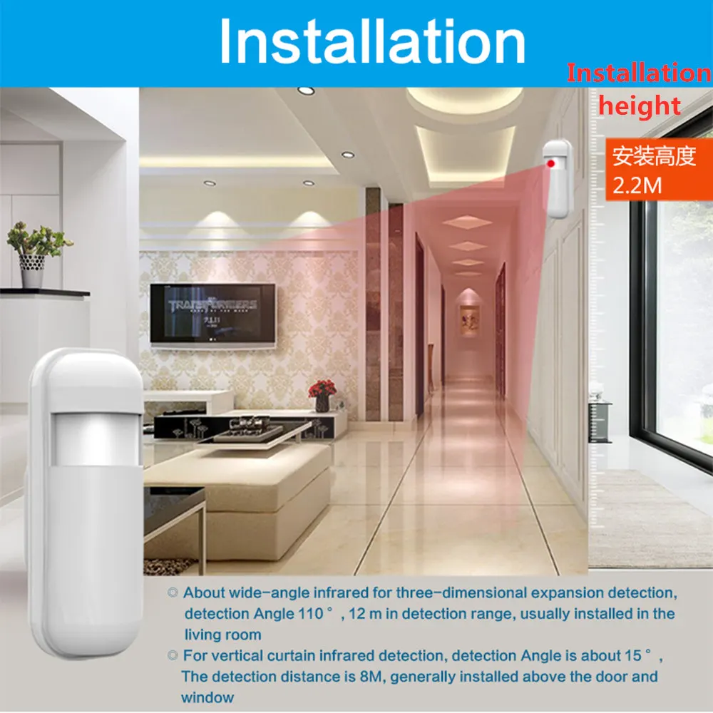 Wireless PIR Infrared Motion Sensor Home Motion Detector With Flash Led Light For Security Alarm System Work With PG105 107 108