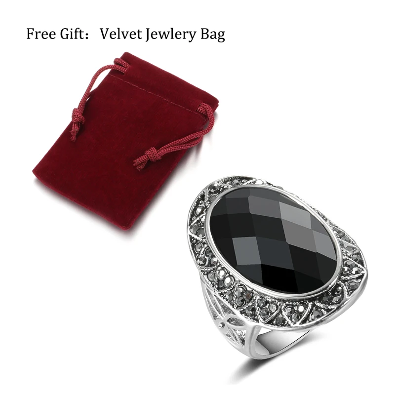 Wbmqda Vintage Big Oval Black Stone Rings For Women Antique Silver Color Boho Ring Jewelry Anel 2020 New Drop Shipping