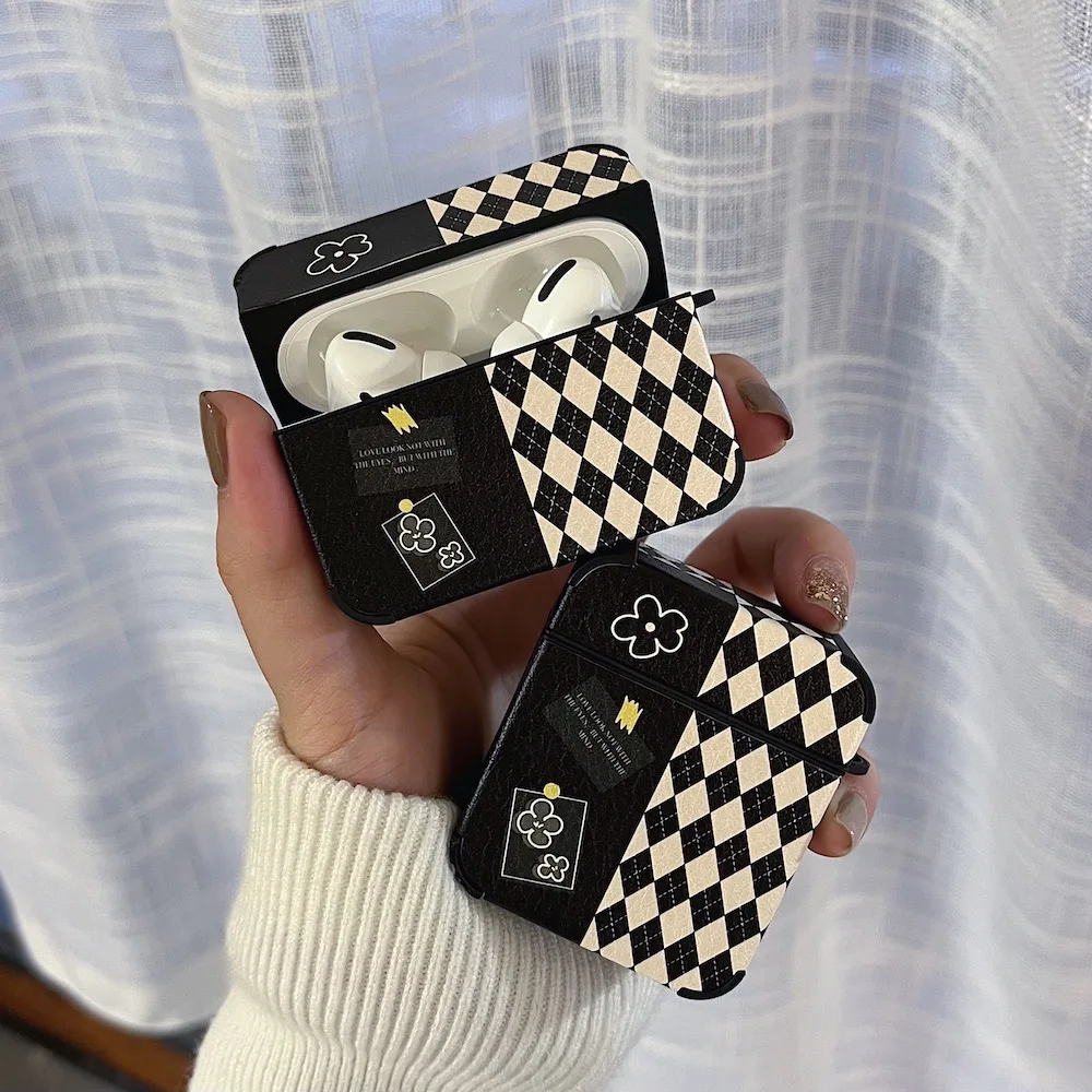 Funda de cuero con etiqueta de flores para auriculares Airpods 1, 2 Pro, 3. ª, bonita funda con gancho para auriculares Bluetooth