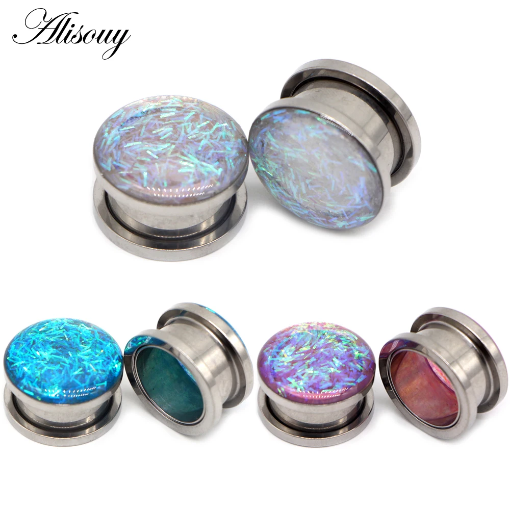 Alisouy 2pc Stainles Steel Colorful Pulley Ear Expander Stretchers Gauges Tunnel Plug Women Men 6mm-25mm Piercing Body Jewelry