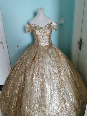 luxury golden sequin embroidery ball gown long dress vintage medieval dress Renaissance princess Victoria dress