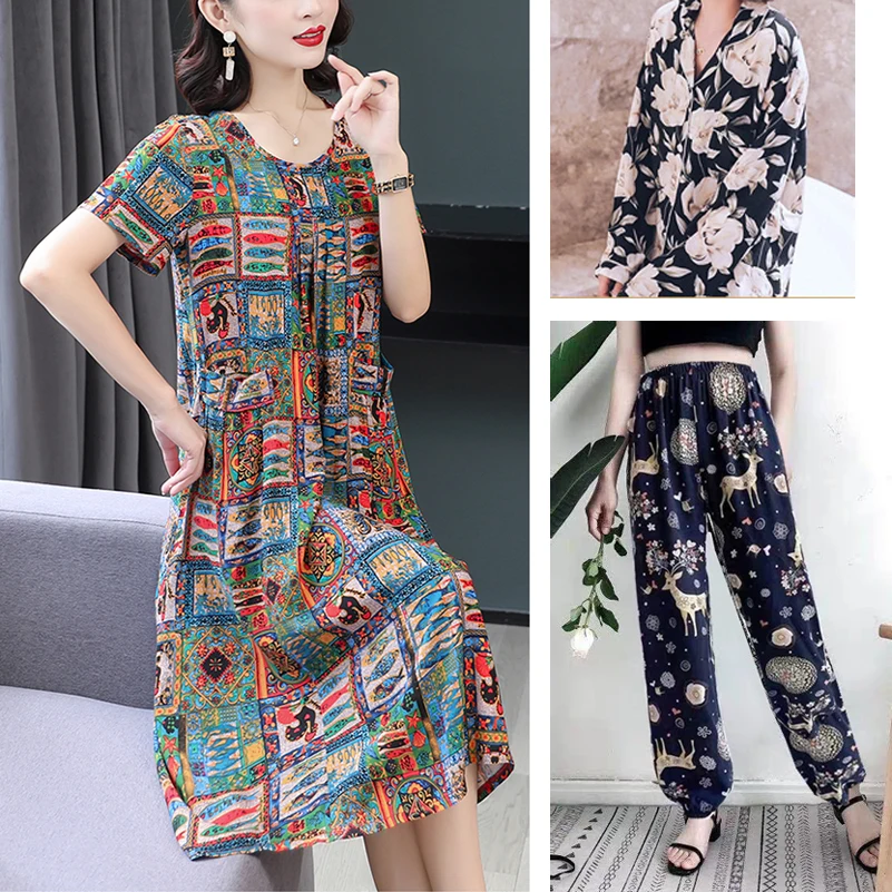 Rayon Fabric Floral Flowers Vintage Liberty Ethnic Soft Summer Pajamas Cloth Sewing Accessories By Half Meter