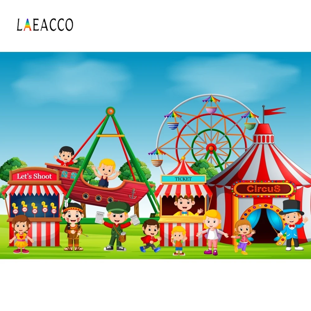 Laeacco Carnival Circus Tent Fun Fair Ferris Wheel Baby Birthday Photo Backgrounds Photographic Backdrops Props For Photo Studio