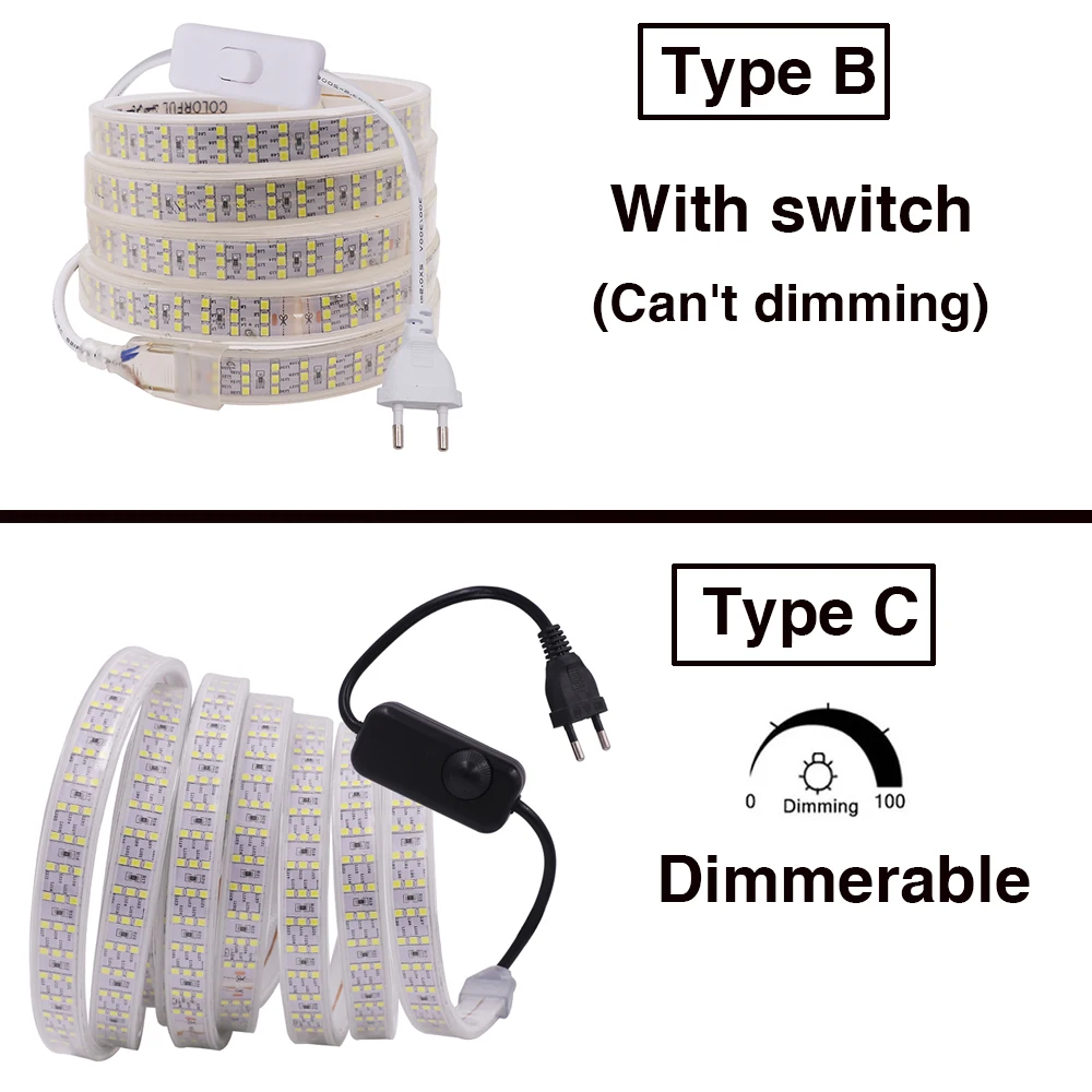 Wifi Dimmerable 276Leds/m LED Strip 220V 240V EU Plug SMD 2835 Three Row IP67 Waterproof Flexible Ribbon Light