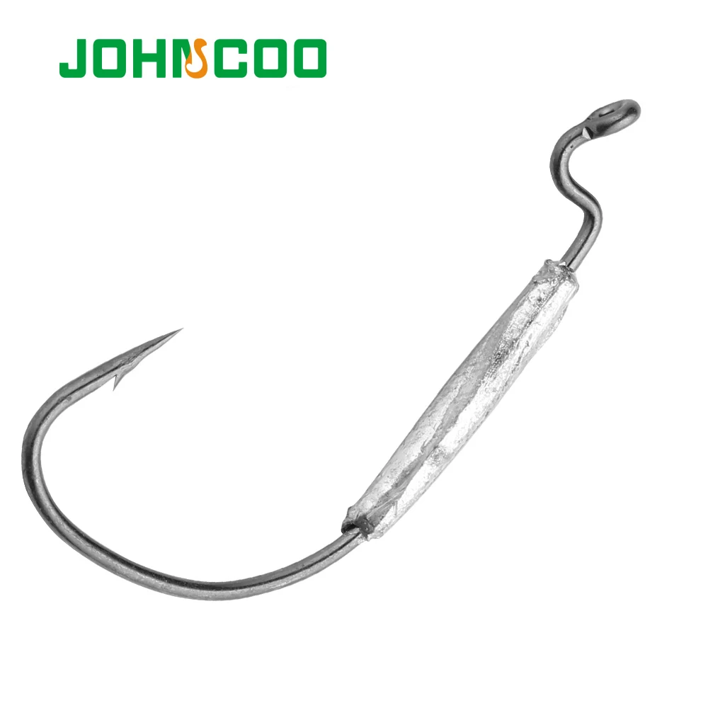 JOHNCOO 10pcs 1.8g 2g 3g 6g High Carbon Steel Fishing Hooks Crank Weigted Sharp Hooks  for Soft Lure Fish Hook