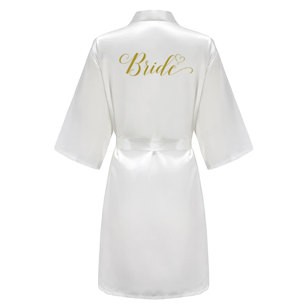 Wedding Party Bridesmaid Maid of Honor Robe With Gold Writing Letter Women Lady Pink Satin Bathrobe Kimono S-4XL