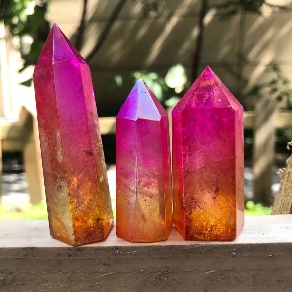 

Aura Quartz Clear Crystal Angel Wand Points for Healing stone gifts3pcs