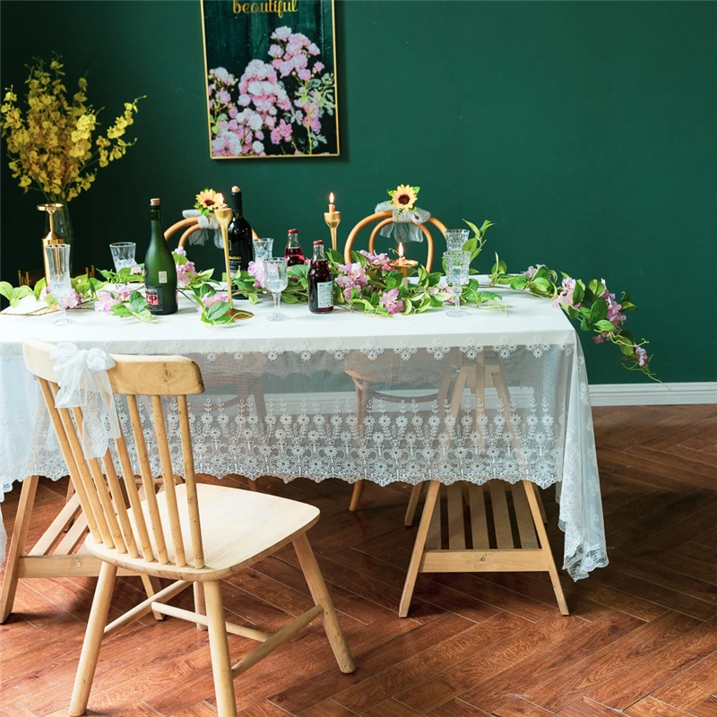White Lace Tablecloth Wedding Party Decor Table Cloth Rectangular Vintage Embroidery Cover Towel American Luxury Tablecloth