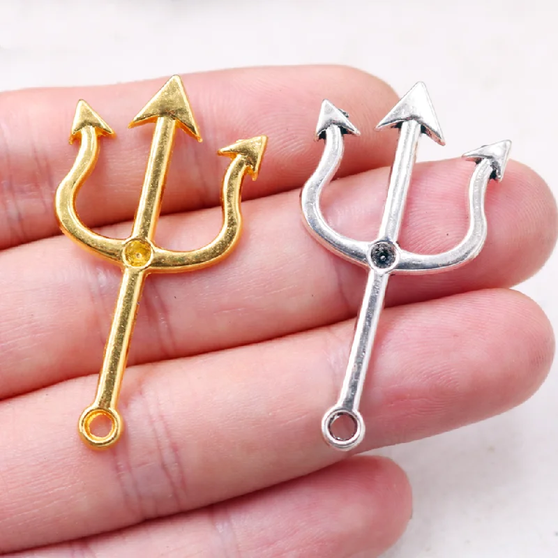 12pcs Gold Color Silver Color Weapon Trident Pendants Retro Earrings Metal Accessories DIY Charms Jewelry Crafts Making A1249