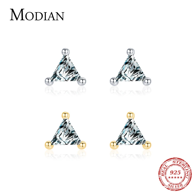 Modian Real 925 Sterling Silver High Quality Mini Cute Triangle Dazzling CZ Stud Earrings For Women Girls Wedding Fine Jewelry