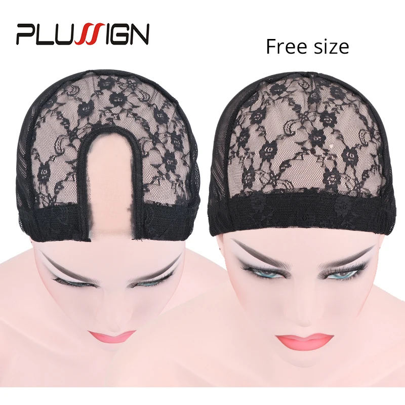 Plussign Free Size Elastic Band Lace Wig Caps For Making Wigs Soft U Part Swiss Lace Dome Mesh Cap Wentylacyjna czapka z peruką