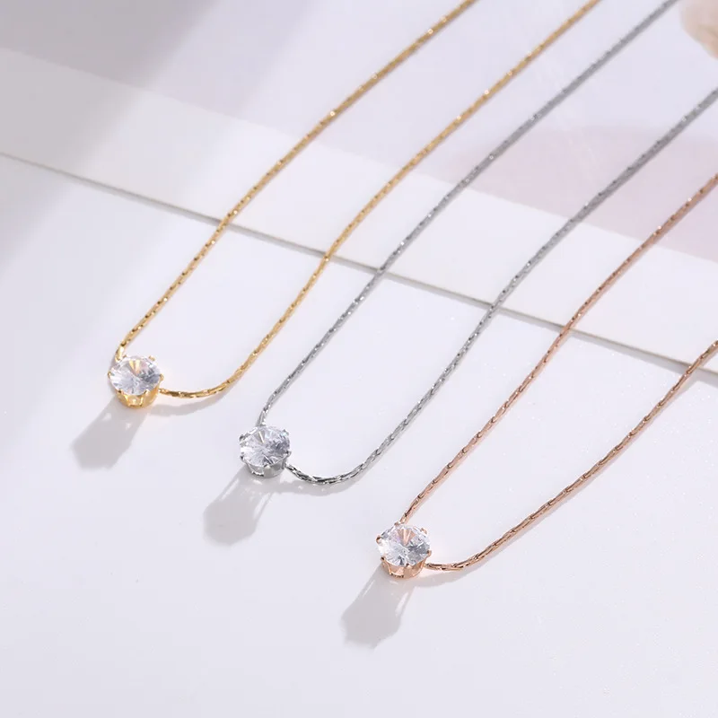 YUN RUO Tender Six Claw Zircon Pendant Necklace Yellow Gold Color Titanium Steel Jewelry Woman Gift Never Fade Hypoallergenic