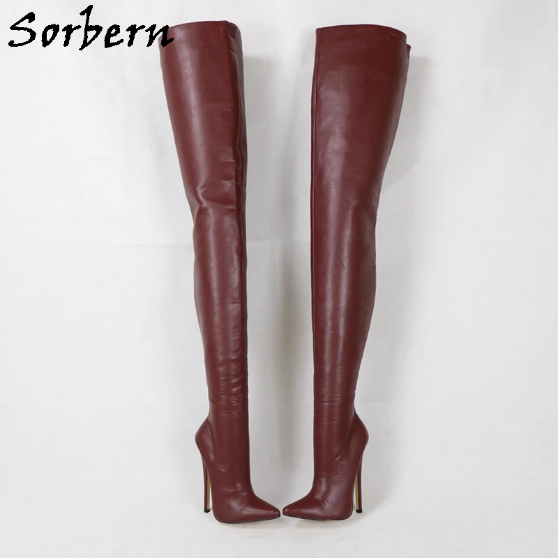 Sorbern 90Cm stivali Super lunghi Spike tacchi alti scarpe Fetish Sexy punta a punta senza elastico Zip Up Unisex taglia 15 stivali lunghi